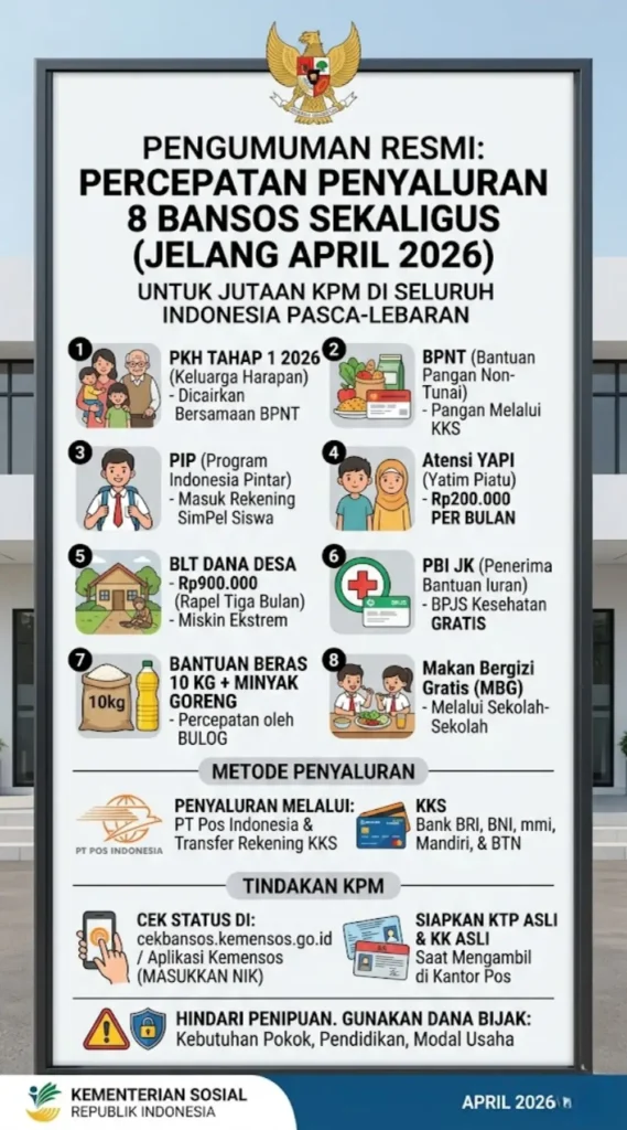 8 Bansos Cair Jelang April 2026: PKH, BPNT, BLT & Lainnya – Cara Cek & Jadwal Lengkapnya!