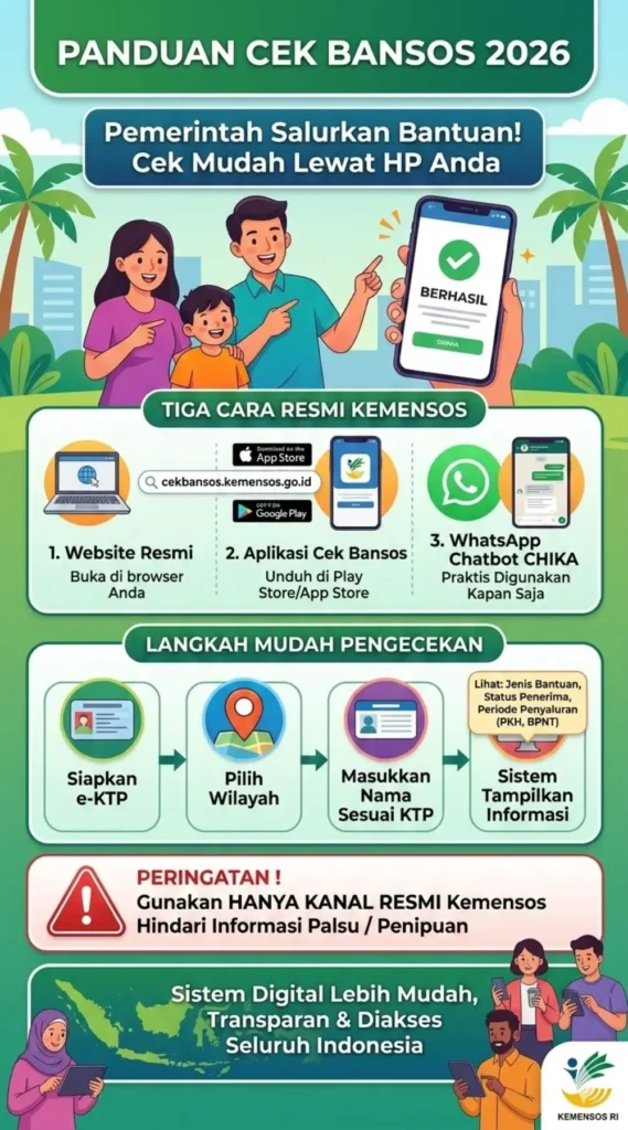 Cek Bansos 2026 Online dari HP, Ini Cara Mudah Lewat Website Kemensos, Aplikasi, dan WhatsApp