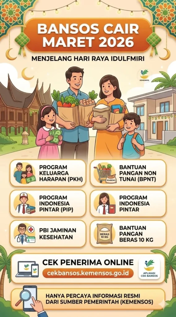 Daftar Bansos Cair Maret 2026 Jelang Lebaran: PKH, BPNT, PIP hingga Beras 10 Kg