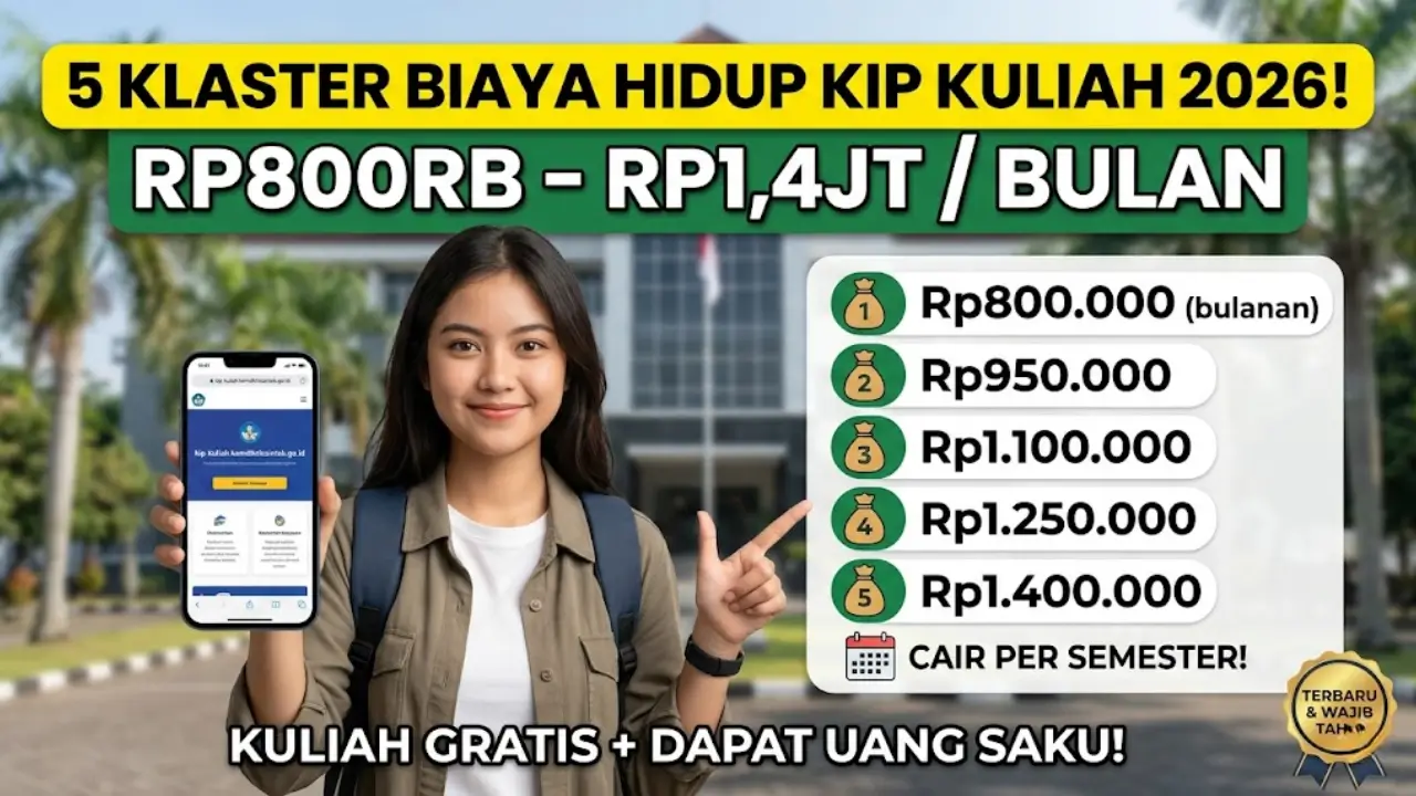 5 Klaster Biaya Hidup KIP Kuliah 2026: Rincian Lengkap Rp800 Ribu hingga Rp1,4 Juta & Aturan Terbaru