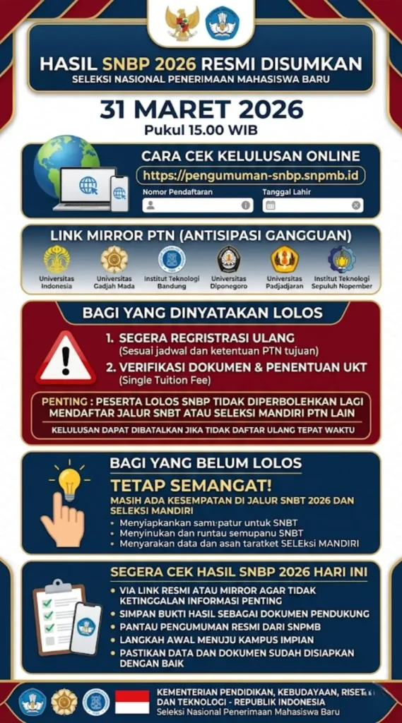 Hasil SNBP 2026 Resmi Cair! Cara Cek, Link Portal Lengkap yang Wajib Diketahui