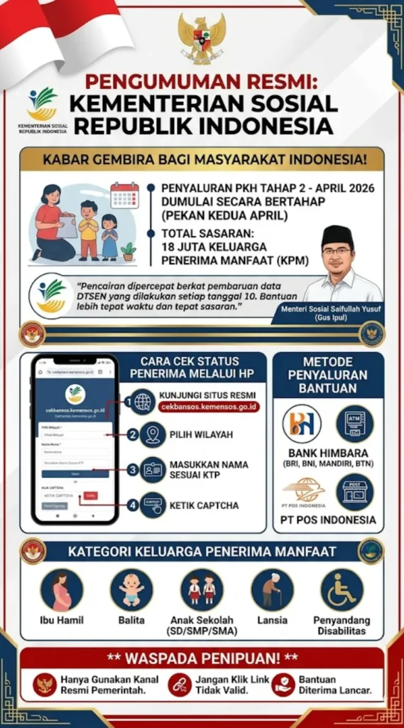 PKH Tahap 2 April 2026 Cair Mulai Pekan Kedua! Gus Ipul Pastikan 18 Juta KPM Segera Terima